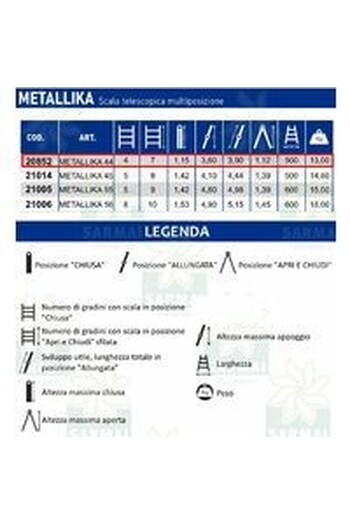 MARCHETTI METALLIKA 44 scala telescopica trasformabile 8+8 in acciaio 3,90 m